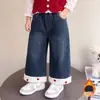 Jeans Rectos de Felpa para Niñas Otoño/Invierno 2026 Nueva Moda Elegante Ropa de Invierno para Niños Pantalones Engrosados para Ropa Exterior