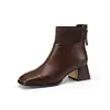 Botas delgadas de cuero suave con tejido patchwork estilo coreano y tacón medio, nueva colección otoño/invierno 2025, diseño de tacón grueso retro