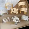 2026 Nova Pulseira Aberta de Metal Plissada com Renda Estilo Europeu e Americano, Design Exagerado de Alto Padrão, Joia de Nicho
