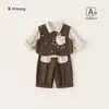 Ropa para Niños Bangxuan Colección Otoño 2026: Conjunto de Camisa a Rayas, Chaleco y Pantalones para Bebés Niños - Atuendo de Tres Piezas para Bebés e Infantes
