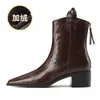 776-10 Botines cortos adelgazantes estilo europeo y americano, botines de mujer con textura vintage, botines de caballero de tacón medio grueso, botines de punta