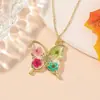 Moda Europea y Americana Collar de Flor Eterna Resina Goteo Pegamento Mariposa Flor Gestapia Colgante Lujo Ligero Nicho Uso Diario