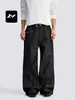 Jeans de Pierna Recta Negros de Mezclilla Cruda Estilo Americano Fengmei para Hombres y Mujeres, Simples, Retro, Rígidos, Resistentes al Color, Adelgazantes, Holgados, Pantalones Casuales