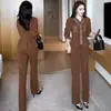 Conjunto de duas peças de top e calça estilo luxo para drop-shipping, nova moda outono 2026, conjunto moderno slim fit
