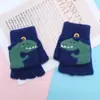 Guantes para niños otoño e invierno cálidos de medio dedo con tapa de dibujos animados lindos de punto con dedos descubiertos para bebé con forro polar engrosado para niños y niñas