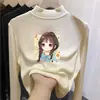 Blusa de manga longa com gola alta parcial para meninas, nova coleção outono/inverno 2026, camiseta estilosa de manga comprida para crianças, tamanhos M e G, feita com tecido fleece alemão