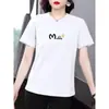 Camiseta de Manga Corta con Hombro Recto, Estilo Nuevo de Verano 2026 para Mujeres de Mediana Edad, Holgada, Moda Versátil, Cuello Redondo, Manga Media, Top Básico Tendencia
