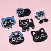 Patche de Tecido Bordado Gatinho Preto Desenho Animado para Jaqueta de Penas Bolsa Patch Autoadesivo Sem Costura Sem Ferro Patch Decorativo DIY