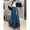 Comercio Exterior Transfronterizo Sitio Web Independiente Europeo y Americano Diseño Estilo Americano Cintura Elástica Falda Acampanada Suelta Falda de Mezclilla Falda Larga Casual para Mujer