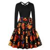 D Halloween Nuevo Comercio Exterior Transfronterizo Otoño e Invierno Europeo y Americano Retro Vestido Estampado de Manga Larga con Cuello Redondo para Mujer