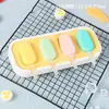 Venta al por mayor transfronteriza Nuevo Molde de Hielo para Paletas de Helado de Dibujos Animados de Grado Alimenticio con Tapa, Herramienta de Molde de Helado de Silicona de 4 Piezas