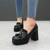 Zapatos de Mujer Estilo Nuevo 2026 con Borlas y Costuras Transfronterizas, Plataforma de Tacón Grueso, Talla Grande, Slip-On, Zapatos de Tacón Alto de Moda para Mujer