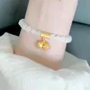 Nuevo Pulsera de Jade Blanco Redonda con Lazo de Princesa y Cascabeles, Pulsera de Felicidad de Dos Vidas para Mujer