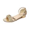 Sandalias de Verano 2025 Nueva Moda Estilo Coreano Piel Brillante Tacón Bajo Tacón Grueso Punta Abierta Talón Cerrado Correa en el Tobillo para Uso en Exteriores