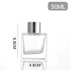 Botella cuadrada de vidrio transparente sin fuego para aromaterapia, botella de aromaterapia de fragancia volátil de ratán, decoración del hogar, botella para perfume y aceites esenciales