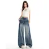 Novos jeans de outono e inverno com design de nicho retrô americano, com tachas, cintura alta e perna larga para mulheres, calças retas soltas e relaxadas