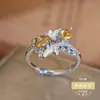 Anel de Prata Esterlina S925 com Cristal Amarelo Natural Inlaid Luxo Acessível Cor da Indústria Pesada Anel Ajustável Tesouro para Mulheres