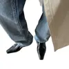 Versão em Pele de Ovelha~Estilo Britânico Sapatos Loafer Quadrados de Couro Genuíno com Solado Grosso para Mulheres, Sapatos de Salto Baixo Estilo Francês, Sapatos de Uma Fivela Mary Jane, Sapatos Pequenos de Couro