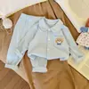 Nuevo conjunto de ropa de casa para niños, pijama de franela a cuadros con dibujos animados de manga larga, conjunto de pijama unisex para bebé con cuello, conjunto de dos piezas
