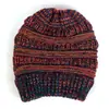 Gorro de lana para mujer, coleta, tejido, color, hilo variado, hilo de color, otoño e invierno europeo y americano, gorro pullover multicolor, gorro de copa hueca, transfronterizo