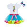 Conjunto de Vestido para Niñas Europeas y Americanas 2026 con Camiseta de Dibujos Animados con Corbata de Moño, Falda Tutú y Pinza para el Cabello con Moño Conjunto de Tres Piezas de Manga Corta
