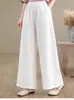 Pantalones anchos para mujer de algodón y lino con forro polar, nuevo estilo otoño e invierno, holgados, artísticos, retro, cálidos, gruesos, casuales, de largo hasta el suelo