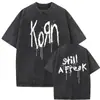 Camiseta Masculina Korn Ftl 25 Follow the Leader Estampada Frente e Verso Rock Gothic Casual Oversized Masculina