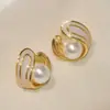 Pendientes de Aguja de Oreja 925 Polvo de Perla Arco de Perla Diseño Nicho Pendientes Lujo Ligero Franceses Pendientes de Alta Gama Pendientes de Botón de Perla