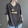 Camiseta Estilo Mãe de Comércio Exterior com Desconto Transfronteiriço, Gola V de Manga Curta para Mulheres, Blusa Estampada de Manga Meia-Manga Soltinha Plus Size para Mulheres