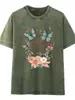 Camiseta de Manga Corta para Mujer, Verano Algodón Puro, Lavada y Desgastada, Retro Americano, Oversize, Holgada, Casual, Camiseta de Media Manga