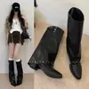 Botas Femininas de Cano Alto Abaixo do Joelho Botas Slim Novidades Outono/Inverno 2026 Merade Bico Fino Botas de Cavaleiro Solado Grosso Botas Longas Rebites