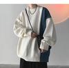 Suéter con costuras de color en contraste para hombre, suéter holgado de cuello redondo de gran tamaño para otoño e invierno, suéter moderno estilo Hong Kong para perezosos
