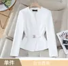 Venta al por mayor transfronteriza de atuendos profesionales marrones nuevos de otoño e invierno: Conjunto de dos piezas de blazer de manga larga y pantalón ancho para mujer, moderno