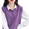 Chaleco de punto con cuello redondo para mujer, chaleco sin mangas, suéter holgado informal, abrigo corto, chaleco de punto de lana