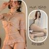 Lencería Floral Sexy con Cuello Halter de Perlas Maid Conjunto Caliente de Tres Piezas con Encaje con Volantes