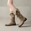Botas Western ZHR para Mujer 2026 Otoño Nuevas Botas Largas con Hebilla y Diseño Plegable, Botas Vaqueras Versátiles Retro para el Día a Día