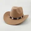 Sombrero fedora de lana, sombrero de vaquero, estilo étnico para hombres y mujeres, sombrero de sol de estilo europeo y americano para parejas para primavera y verano, sombrero de jazz