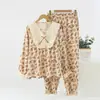 Pijama para Mujer Primavera y Otoño Nuevo Estilo 100% Algodón Crepé Grado A Pullover Manga Larga Pantalón Largo Holgado Talla Grande Ropa de Casa