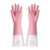 Guantes cómodos para lavar platos en el hogar, Longitud extendida, Cocina para mujer, Forrados con vellón, Látex de goma engrosado, Goma plástica impermeable, Duraderos