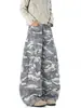 Calças cargo estilo americano camufladas cinza e branco com corte scimitar para homens, outono vintage desconstruídas multibolsos perna larga emagrecedoras perna reta comprimento total