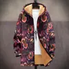 Chaqueta de Nuevo Estilo Transfronteriza con Elementos de Patrón Multicolor, Cárdigan con Capucha y Cremallera 88, Abrigo de Algodón Polar Espeso de Invierno con Forro Amarillo