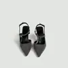 Tacones de Aguja Puntiagudos para Mujer, Estilo Popular en Línea, Sandalias Casuales de Gamuza con Correa Única de Tacón Alto, Punta Cerrada, Sin Espalda, Estilo Coreano, Talla Pequeña