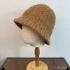 Chapéu de Lã Versátil Casual Quente para Outono e Inverno para Mulheres, Chapéu de Pescador de Tricô Cor Sólida Personalizado Emagrecedor e Rejuvenescedor