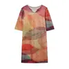 Vestido Pulôver Moda Verão Europeu e Americano 2026 Estampado Multicolorido Gola V Manga Média Cintura Média Saia Evasê
