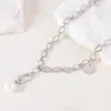 Collar de Cadena Gruesa de Acero Inoxidable Japonés y Coreano Transfronterizo con Colgante Oval de Perla con Diamante, Cadena Versátil de Clavícula de Lujo Ligero que No se Desvanece