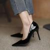 Salto Alto Nude Feminino 2025 Novo Estilo Estilo Chanel Elegante Bico Fino Aumenta a Altura Sapatilhas Verniz Sapatos de Trabalho