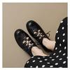 Zapatos de Cuero Hechos a Mano Calados Vintage para Mujer Puleather de Encaje Bajo Estilo Británico Tacón Bajo Mary Jane Punta Redonda Zapatos Planos