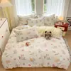 Conjunto de Quatro Peças 100% Algodão Algodão Puro Base Creme Estampa Floral Tulipa Amarela Forro Verde Fruta Roupa de Cama Fresca e Delicada para Dormitório