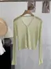 Cardigan de Punto Fino Semi-Transparente con Cuello en V, Botones de Perla de una Sola Fila, Color Sólido, Manga Larga, Protector Solar para Mujer 6922