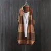 Comercio Exterior Transfronterizo Abrigo Delgado de Primavera y Otoño Camisa de Cuadros de Algodón y Lino Talla Grande para Mujer Holgada de Longitud Media Camisa para Mujer del Sudeste Asiático
